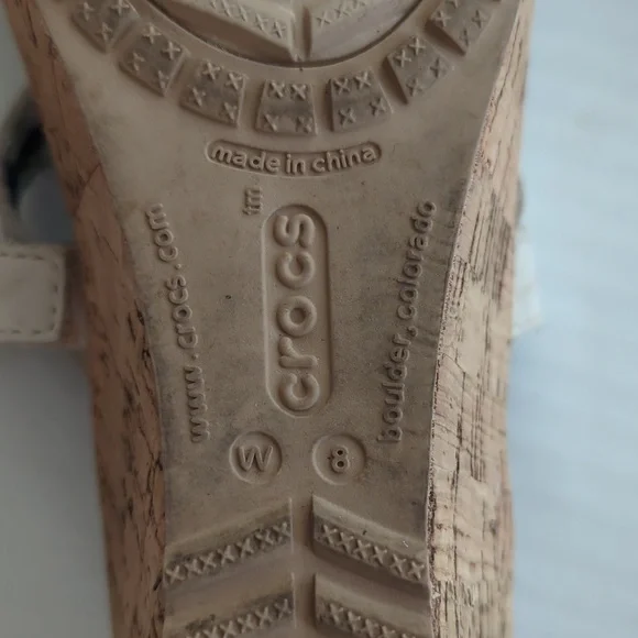 Crocs Open Toe Cork Wedge Strappy Slide Sandal 8 Creamy Beige Tan - Picture 13 of 16